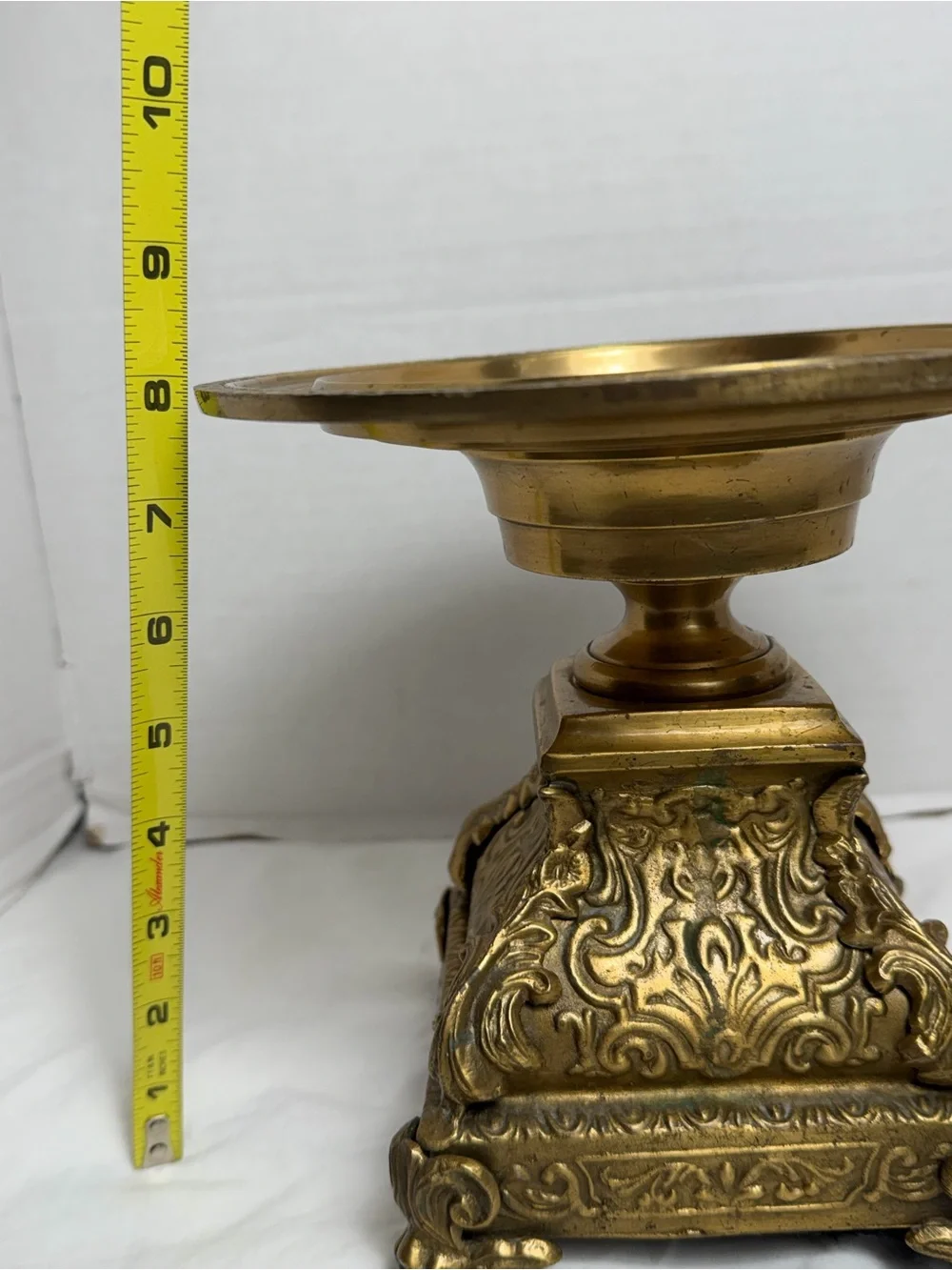 Vintage Castilian French Empire style brass pedestal stand Candlestick Holder